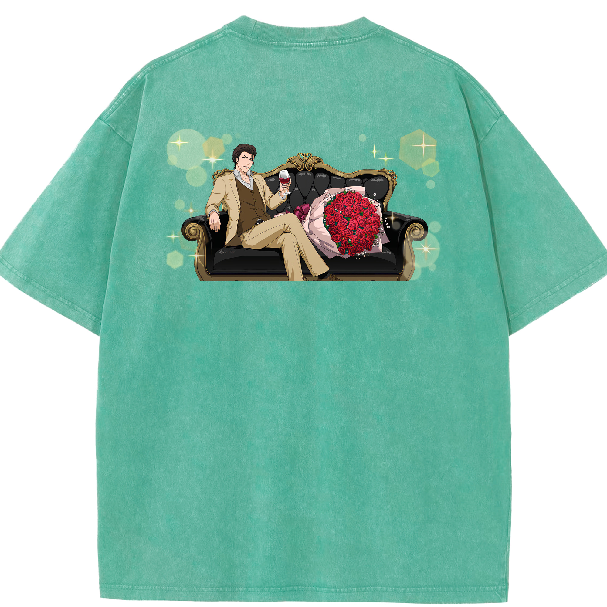 （画像用） ブリーチ 藍染 惣右介（あいぜん そうすけ） BLEACH Aizen Sousuke 綿100% ヴィンテージ風 半袖Tシャツ（背面プリント）